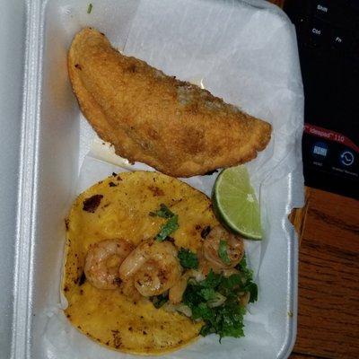 Beef Empanada and Shrimp Taco.