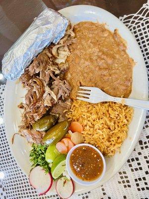 The 1/2lb plate of carnitas meal