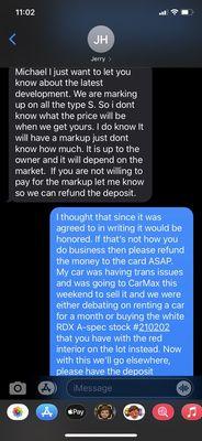 Response from dealership