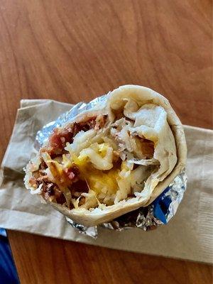 Breakfast burrito with bacon