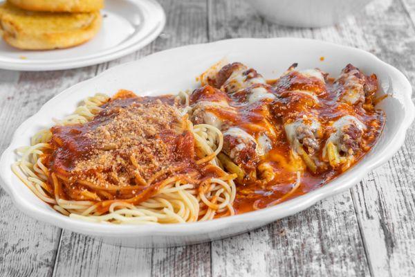 Fresh Homemade Stuffed Pepper Parmigiana with (side of spaghetti ($1) )