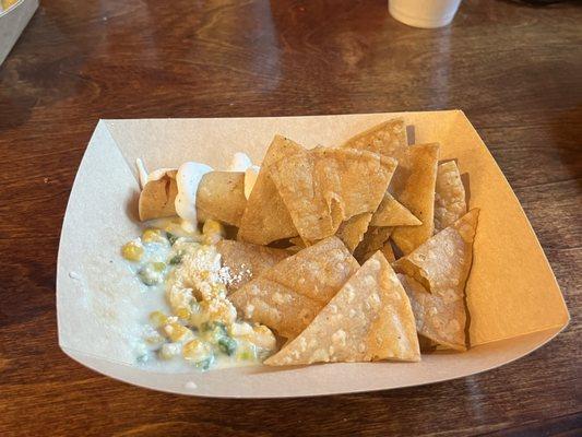 Tasting of Elote dip and flauta