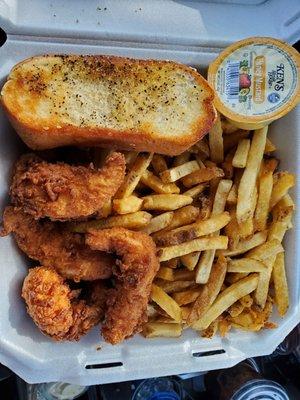 4 piece chicken tenders with fries. Omitted coleslaw.