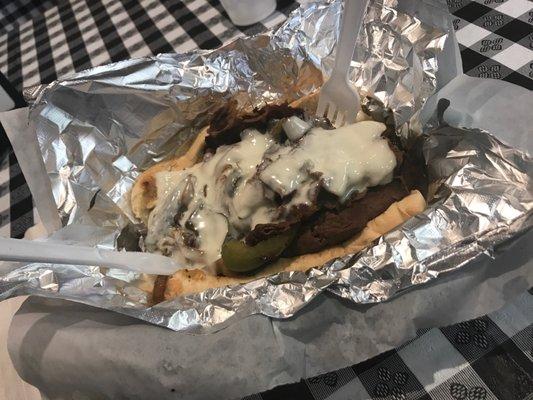 Philly cheesesteak made with ribeye