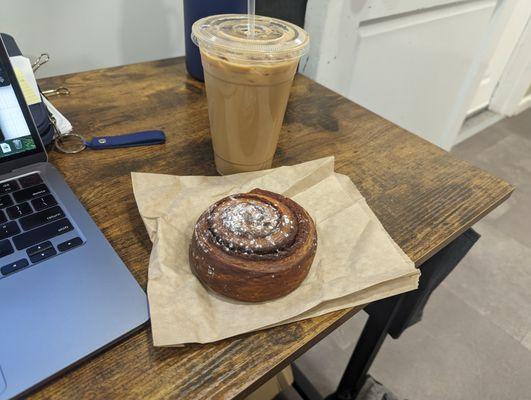 Iced Latte and Cinnamon Roll