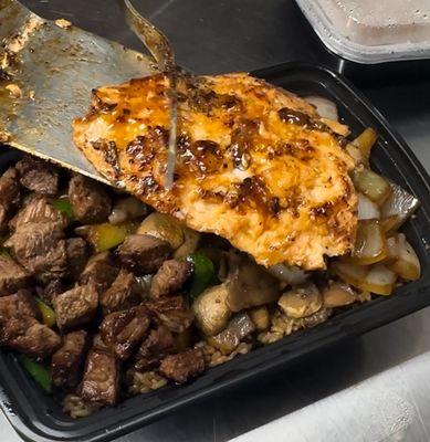 Salmon and steak hibachi