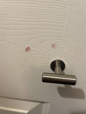 Blood on the door.