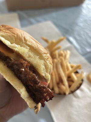 Single cheeseburger and fries IG: @ammysalamii