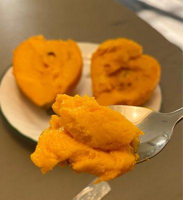 The "egg fruit" aka canistel - not too sweet - nice and creamy - reminded me of a baked sweet potato lol!