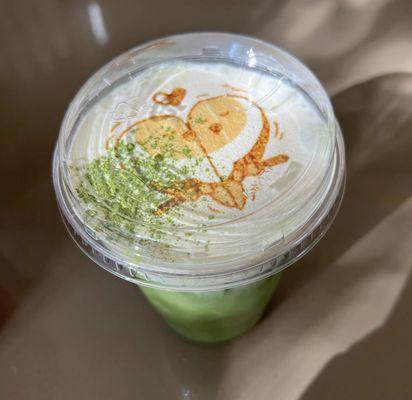 Matcha Latte with non-dairy Cloud Foam and coffee art