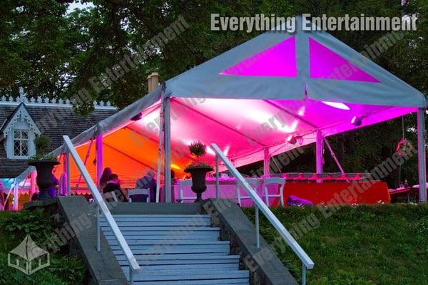 A beautifully lit frame tent for a graduation party at the Alice Austen House