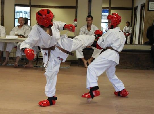 Sparring during a 1st degree brown belt test.