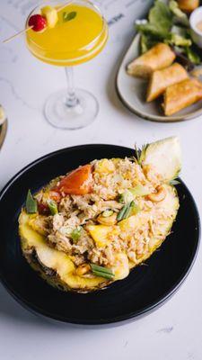 Pineapple Cashew Fried Rice , Mango Martini and Thai Crispy Spring Roll