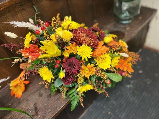 Thanksgiving Flowers!  Cornucopia flower arrangement.