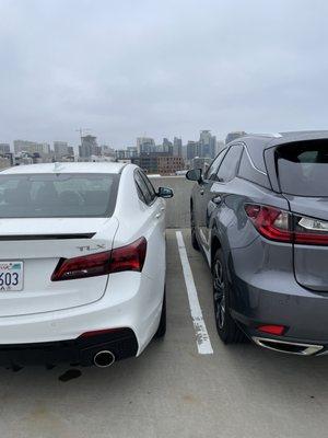 very tight spaces, barely any room to actually get out or in my car.