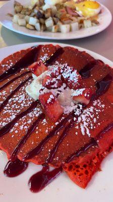 Red Velvet Pancakes & Eggs Benedict