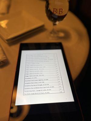 Digital Bourbon/Whiskey Menu