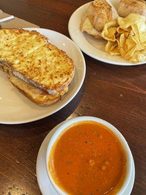 Croquet monsieur (whole) and cup of Tomato Basil Soup