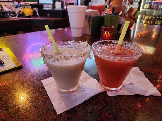 Coconut margarita and Strawberry margarita