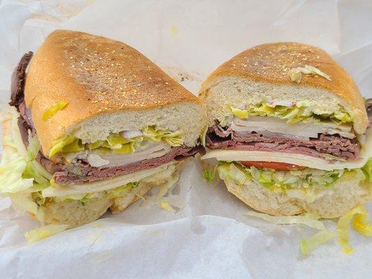 Turkey & Roast beef on crusty bread "loaded"