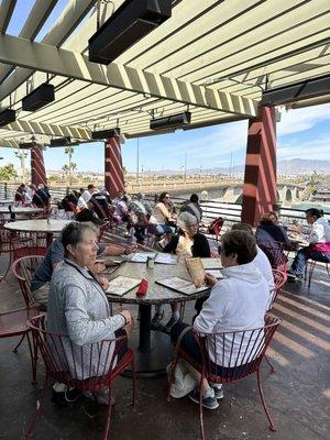 Outdoor patio overlooks London Bridge