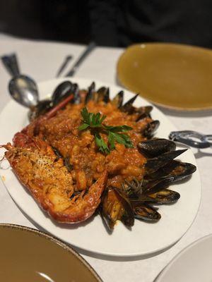 Pasta with Lobster, muscles and shrimp. It was my husbands, not sure of official name.