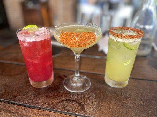 Blackberry and Ginger Margarita + Cucumber Margarita + Spicy Pineapple Margarita