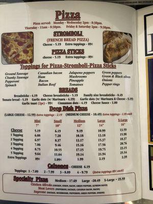 Pizza Menu