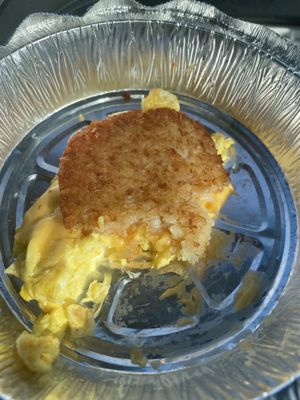 Scrambled eggs, American Cheese and a hash brown