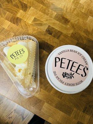 Banana cream pie, vanilla honey pecan pie