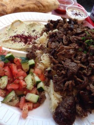 Lamb Schwarma Platter. Terrific flavored on tender lamb with tasty sides.