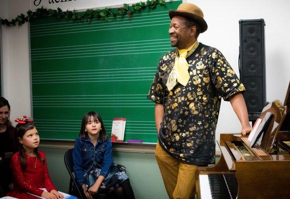 Our guest artist, Cori Jacobs, giving the students a pep talk at our Winter Recital.