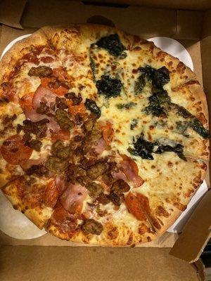 Half spinach and meat lovers -medium size