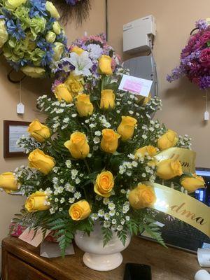 2 dozen yellow rose urn arrangement