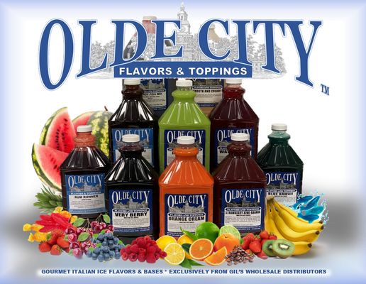 Gil's Carries the Exclusive OLDE CITY brand of gourmet Italian Ice flavors and bases.