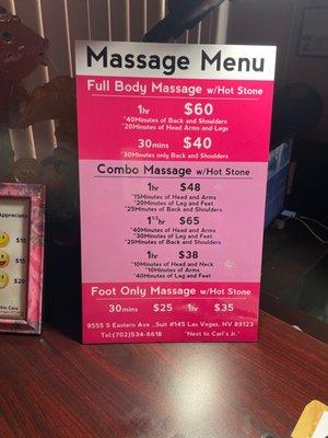 Massage menu 10/2021