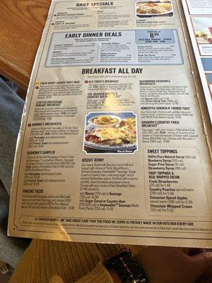 Breakfast menu