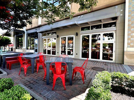 Restaurant Exterior and One of Two Patio Areas