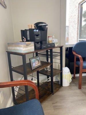 Coffee station in waiting room.