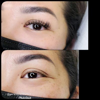 Before and after hybrid lashes