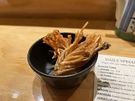 Fried blue shrimp head