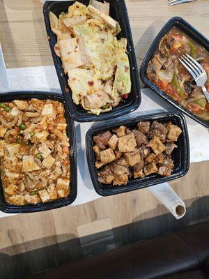 We had a mini potluck.  Cabbage with pork belly, mapotofu, ribs and tofu.