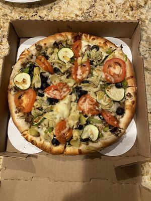 Last night's Healthy Harvest pizza - loaded with toppings  and a delicious crust.