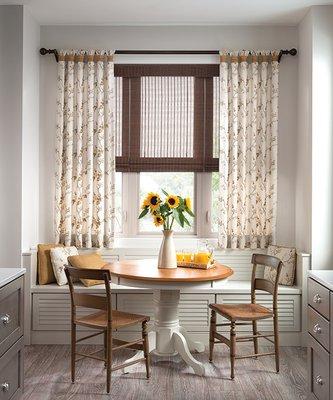 Woven Shade with Tab Top Drapery Panels in Breakfast Nook