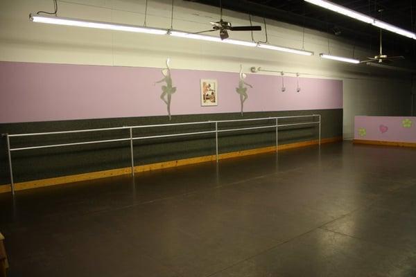 Our 800 square foot dance room with floor to ceiling mirrors and sprung dance floors.