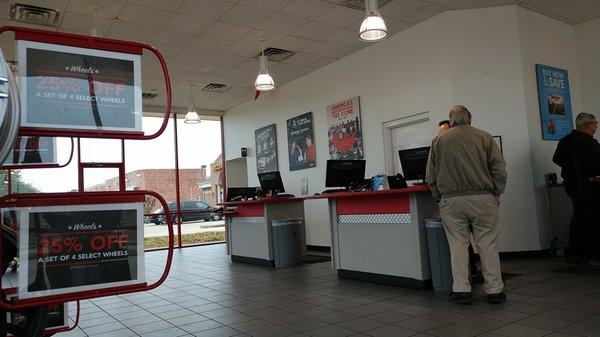 Sitting area looking towards counters..