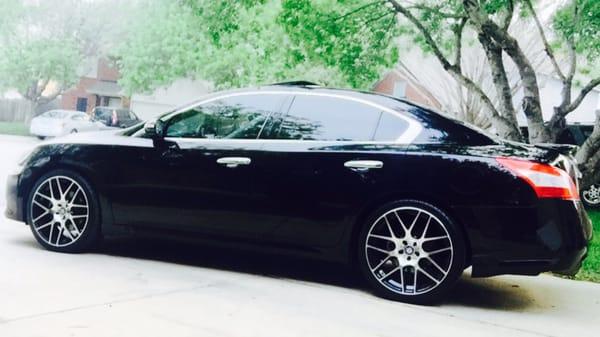 Black Betty never looked better!!! 2010 Nissan Maxima SV with beautiful rims & tires install'd at Gil's on 2/2/16. Thx!!