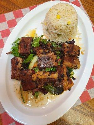 Suadero   with rice and salad