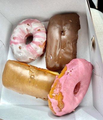 Vegan Donuts: chocolate bar, maple bar, and regular glazed