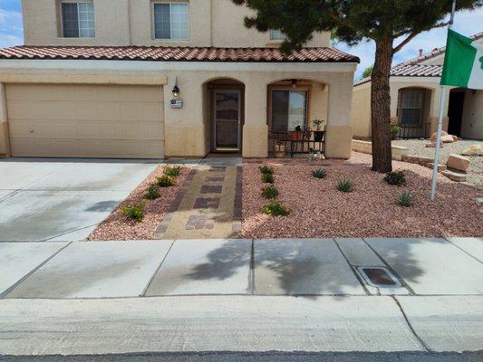 paver pathway and drought tolerant landscape